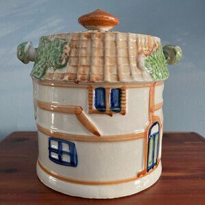 Vintage Japanese Majolica Cottage Ceramic Biscuit Cookie Jar Lid